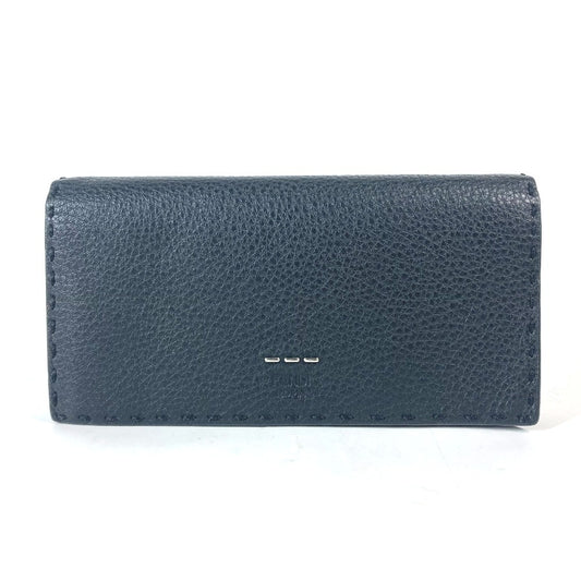 FENDI 7M0186 ステッチ セレリア 二つ折り ロングウォレット 長財布 レザー ユニセックス ブラック - brandshop-reference