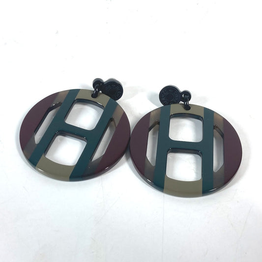HERMES ラッカーウッド Hエキップ Hロゴ アクセサリー ラウンド ピアス バッファローホーン レディース - brandshop-reference