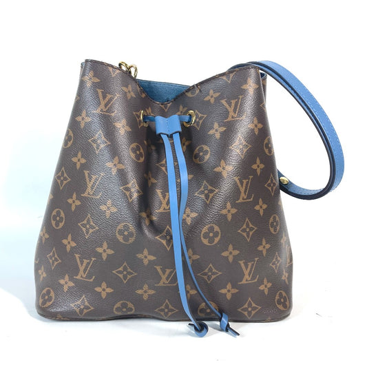 LOUIS VUITTON M43569 Monogram NeoNoe กระเป๋าสะพายข้างทรงถัง กระเป๋าหูรูด Monogram Canvas สำหรับผู้หญิง สี Blue Jean น้ำตาลxน้ำเงิน