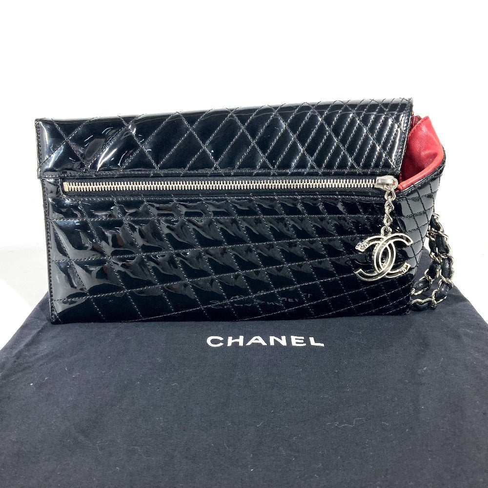 CHANEL CC Coco Mark Logo Quilted Clutch Bag with Chain Strap, Patent Leather, Black