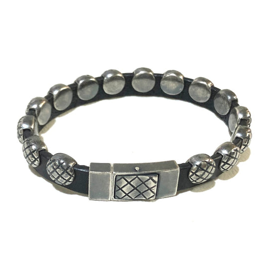 BOTTEGA VENETA Intrecciato Bracelet, Men's, Silver, Black, AG925