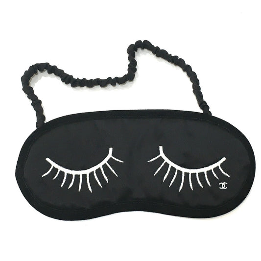 CHANEL CC Coco Mark Eye Mask & Pouch Set, Silk, Unisex, Black