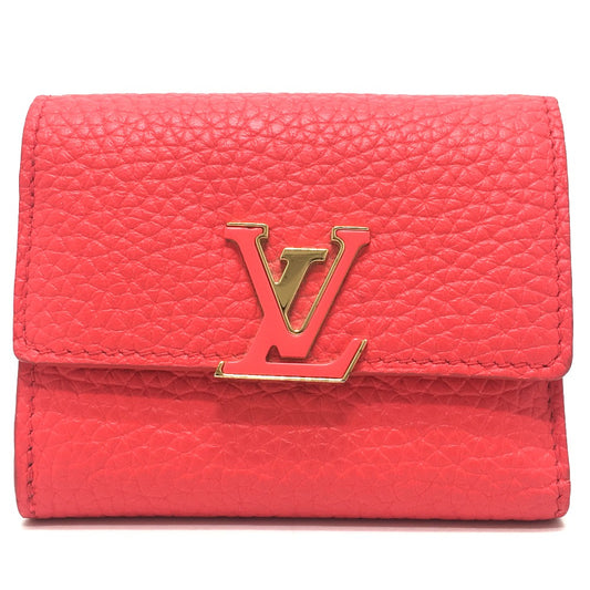 LOUIS VUITTON M69069 Japan-exclusive Portefeuille Capucines XS Compact Tri-fold Wallet in Taurillon Leather, Coral Tahiti Red