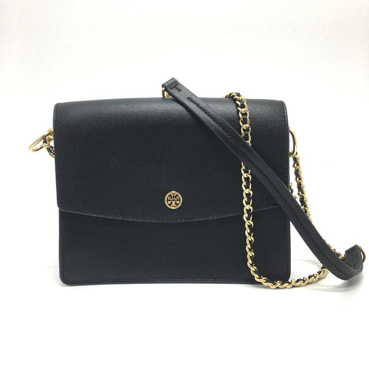 Tory Burch Logo Chain Bag Crossbody Shoulder Bag Leather Women's Black