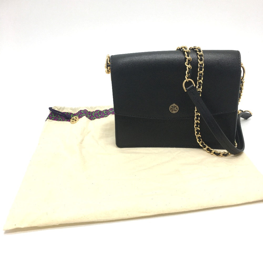 Tory Burch Logo Chain Bag Crossbody Shoulder Bag Leather Women's Black
