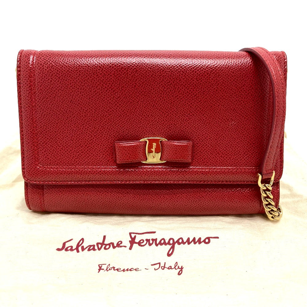 Salvatore Ferragamo Vara Ribbon Clutch Bag, 2-Way Pochette Shoulder Bag, Leather, Women's, Red