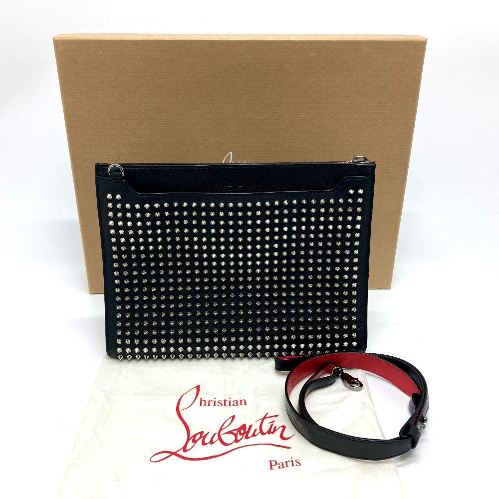 Christian Louboutin spiked studded Sky Pouch clutch bag in black leather.