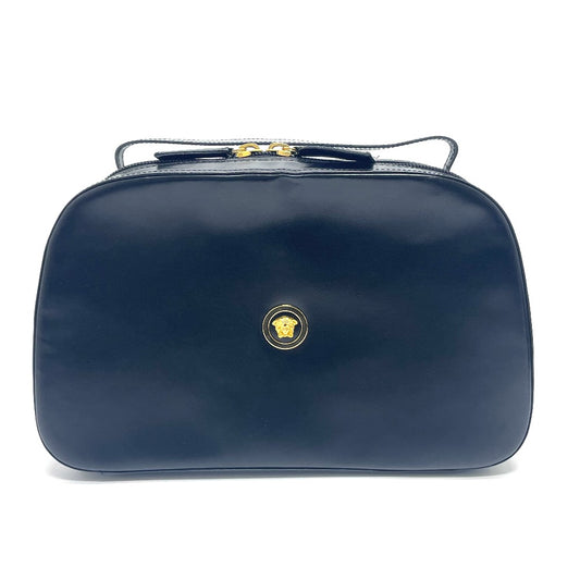 VERSACE Medusa Logo Vanity Bag, Unisex Leather Handbag, Black with Gold Hardware