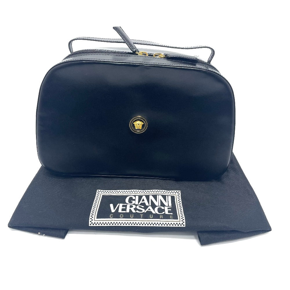 VERSACE Medusa Logo Vanity Bag, Unisex Leather Handbag, Black with Gold Hardware