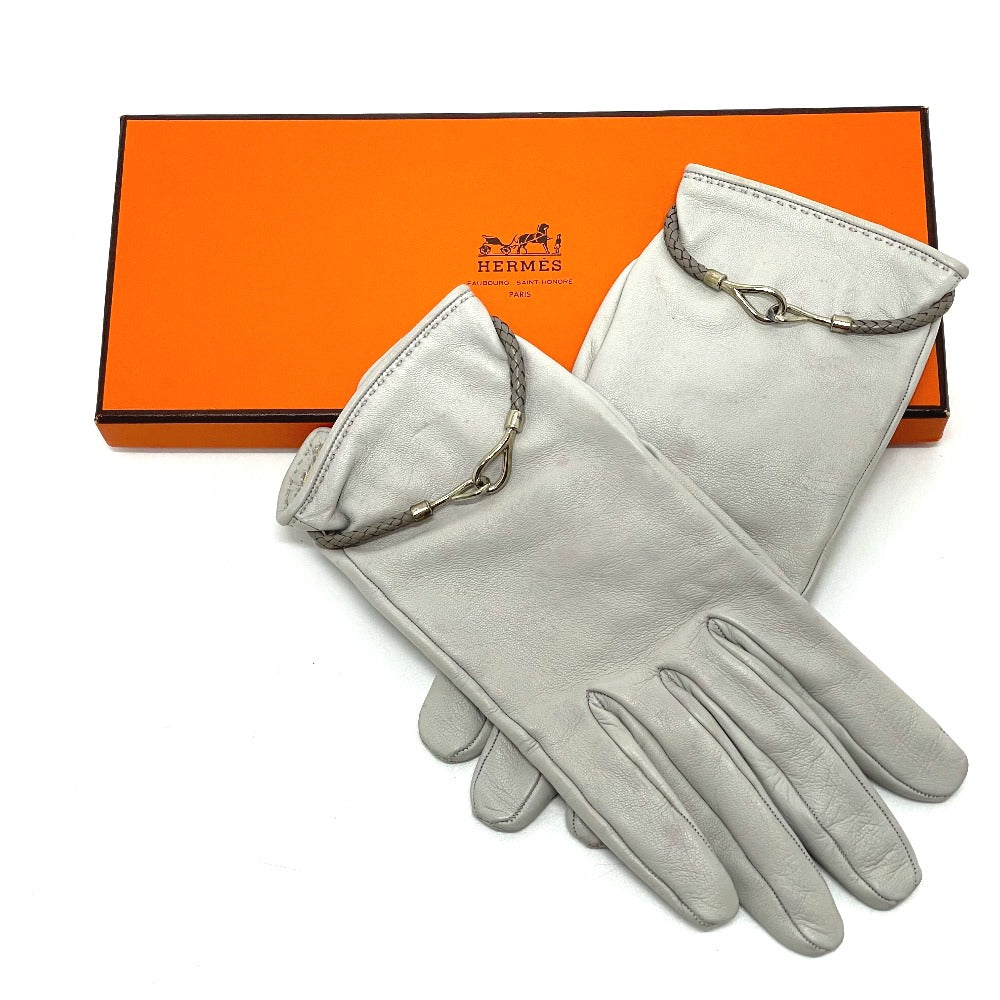 HERMES Jumbo Hook Motif Women's Gloves, Fashion Accessories, Leather Goods, Cold Weather Gear, Women's Leather Gloves, Gray