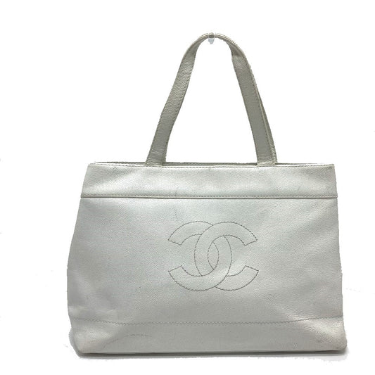 CHANEL CC Coco Mark Handbag/Tote/Shoulder Bag in Caviar Leather, White