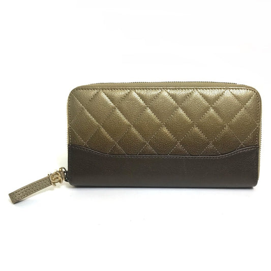 CHANEL Gradient Matelasse Long Wallet with Round Zipper, Lambskin, Women's, Gold and Brown