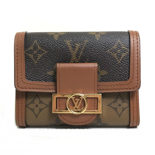 LOUIS VUITTON M68725 Monogram Reverse Portefeuille Dauphine Compact Trifold Wallet in Monogram Reverse Canvas, Brown
