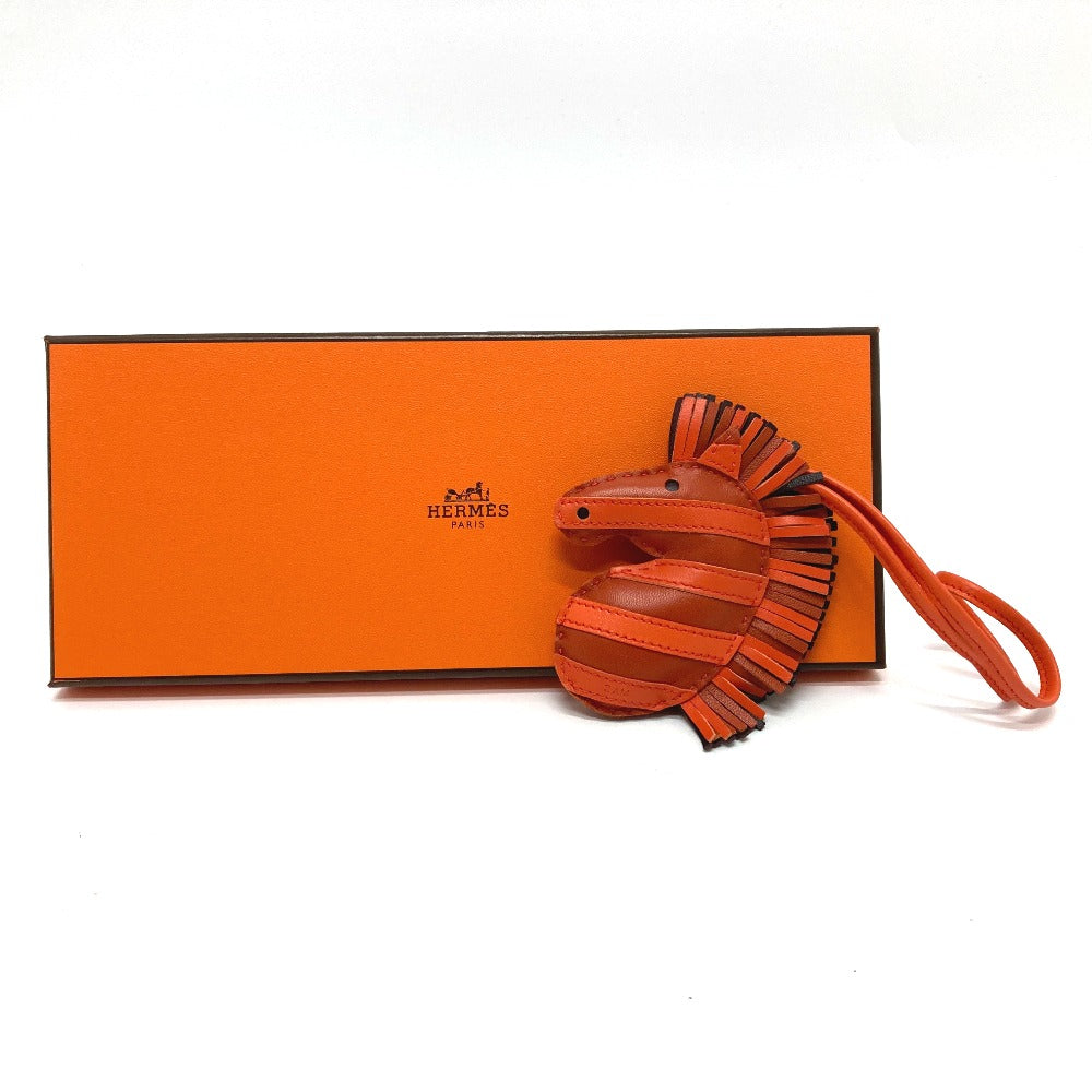 HERMES Zebra/Savannah Strap Bag Charm, Lambskin, Carnelian/Poppy/Serie Orange
