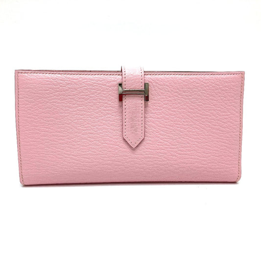 HERMES H hardware, Bearn soufflet, gusseted, bi-fold long wallet, long wallet with silver hardware, Chevre Mysore, women's, rose cherry blossom, pink