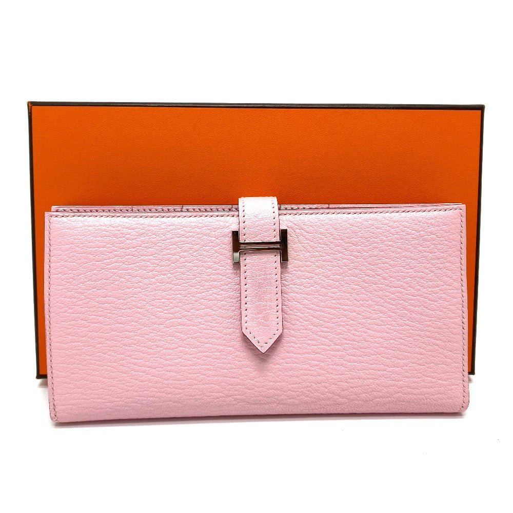 HERMES H hardware, Bearn soufflet, gusseted, bi-fold long wallet, long wallet with silver hardware, Chevre Mysore, women's, rose cherry blossom, pink