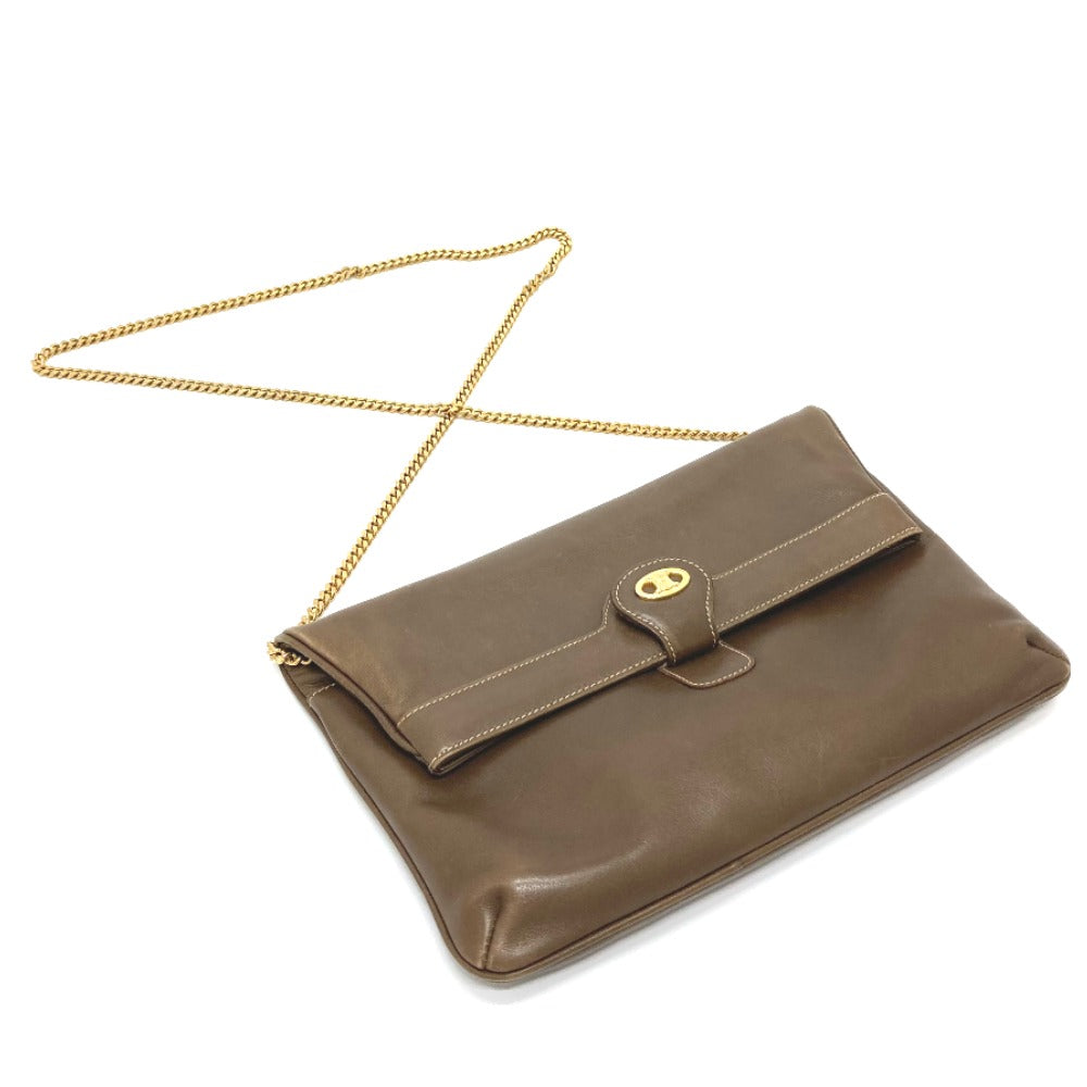 CELINE Vintage Chain Clutch Shoulder Bag with Logo Hardware, Brown Leather, for Women