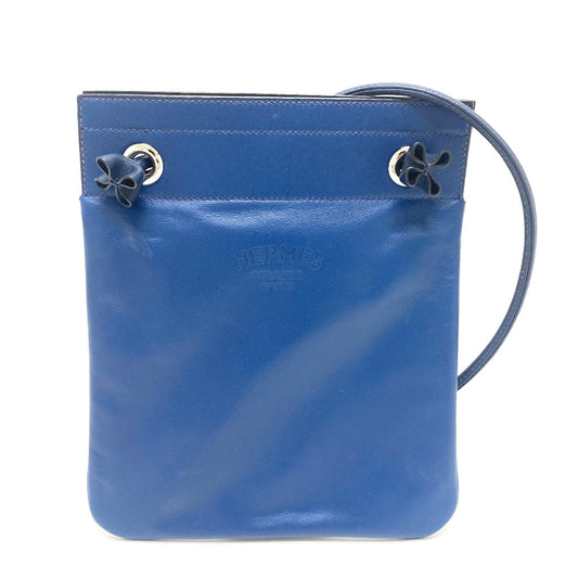 HERMES Leather Aline Mini Pochette Shoulder Bag, Swift, Women's, Blue de Malte, Blue