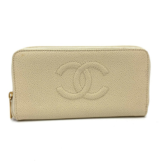 CHANEL A13228 CC ココマーク ラウンドファスナー ロングウォレット 長財布 キャビアスキン レディース ベージュ系