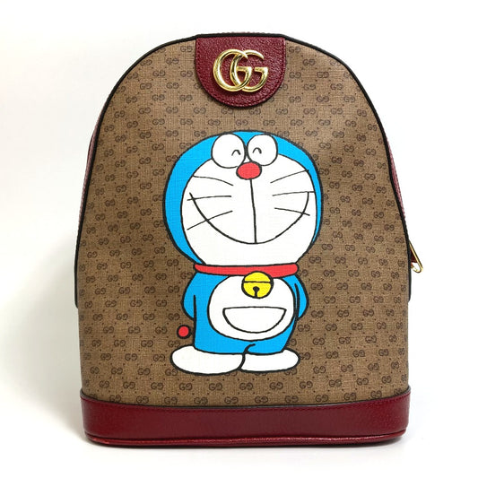 GUCCI 647816 GGスプリーム ドラえもん x GUCCI スモール バックパック カバン リュックサック PVC/レザー ユニセックス ベージュ×レッド