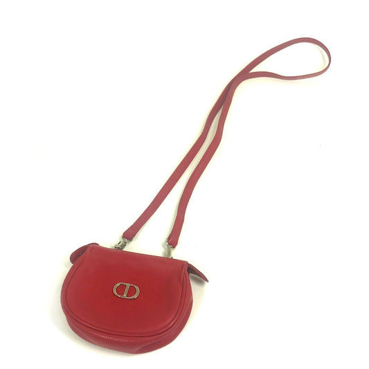 Christian Dior CD金具 ミニポシェット カバン 斜め掛け ショルダーバッグ レザー レディース レッド
