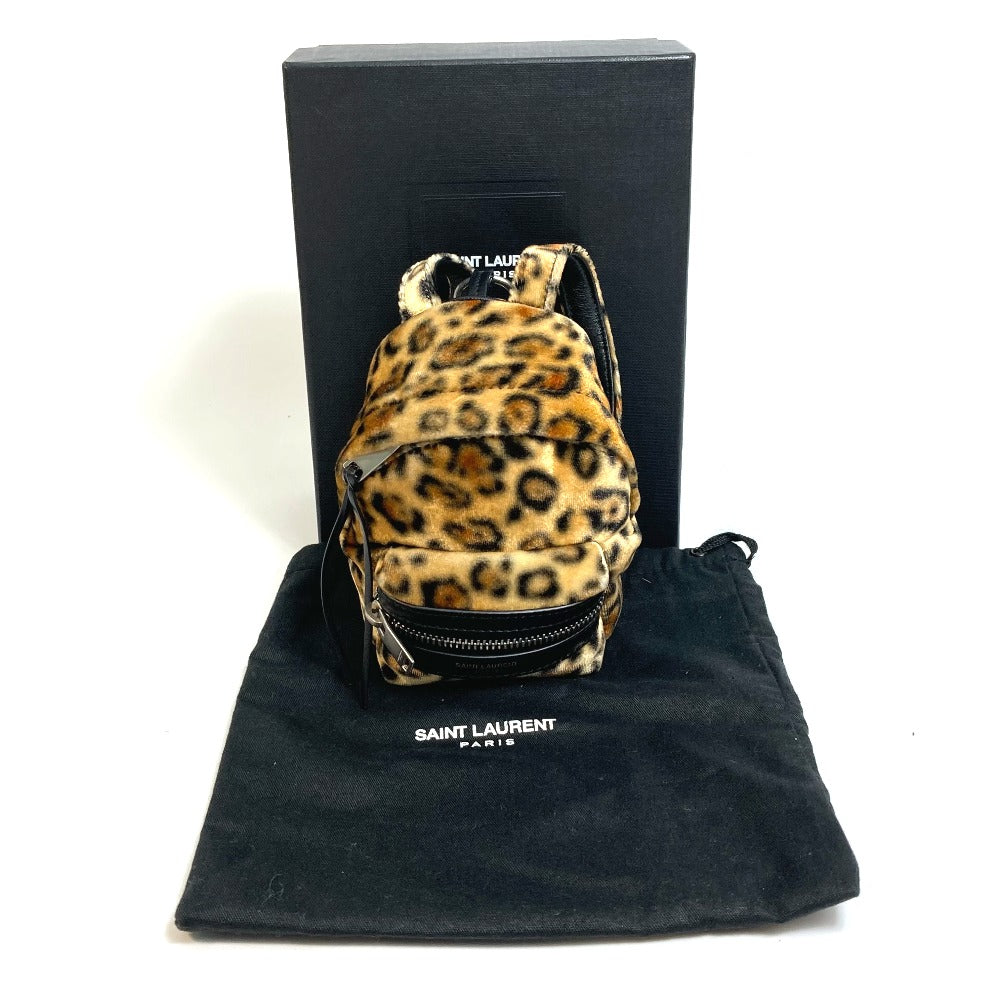 SAINT LAURENT PARIS 441911 レオパード ミニリュック カバン キーホルダー バッグチャーム ベロア レディース ブラウン