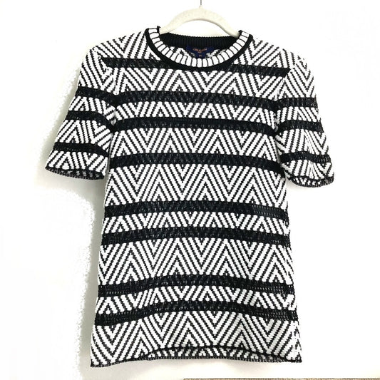 LOUIS VUITTON 1A3XJH Chevron Stitch Jacquard Pullover Top, Cotton Knit, Women's, White/Black