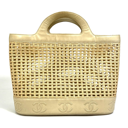 CHANEL CC ココマーク 籠 カゴ バッグ カバン インナーポーチ ハンドバッグ ストロー/レザー レディース ベージュ
