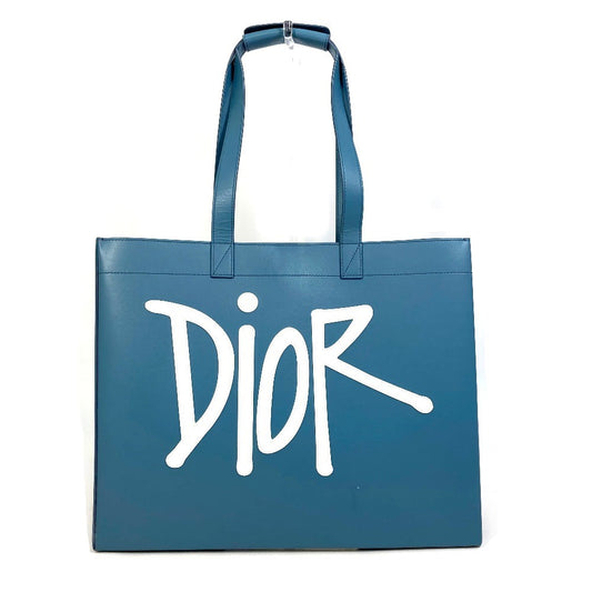 Dior ロゴ ショーンステューシーコラボ カバン ハンドバッグ トートバッグ レザー メンズ ブルー
