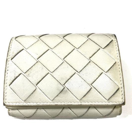 BOTTEGA VENETA Intrecciato Compact Wallet Tiny Tri-fold Leather Wallet Women's White