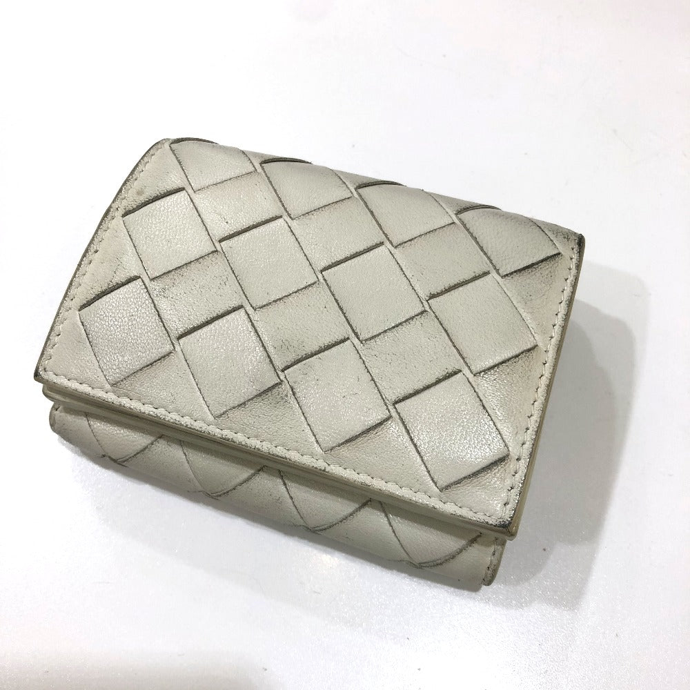 BOTTEGA VENETA イントレチャート コンパクトウォレット タイニー 3つ折り財布 レザー レディース ホワイト