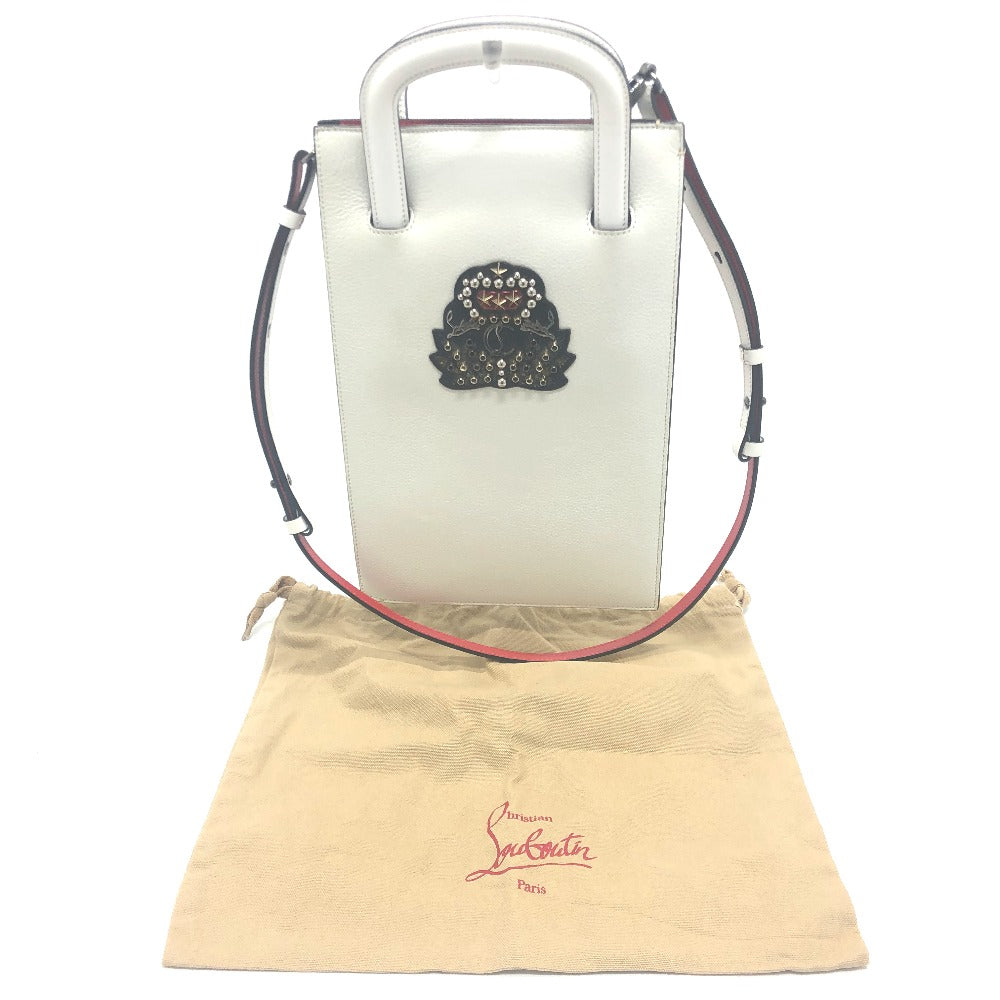 Christian Louboutin エンブレム トリックトラック トートバッグ カバン 2WAY クラッチバッグ トートバッグ レザー メンズ ホワイト