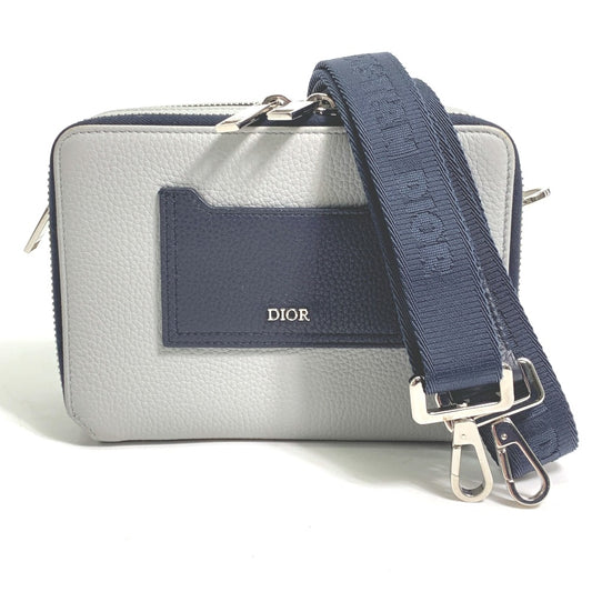 Dior ロゴ 2PUBC120GBC H07E カバン ダブルジップポケット ショルダーバッグ レザー メンズ グレー