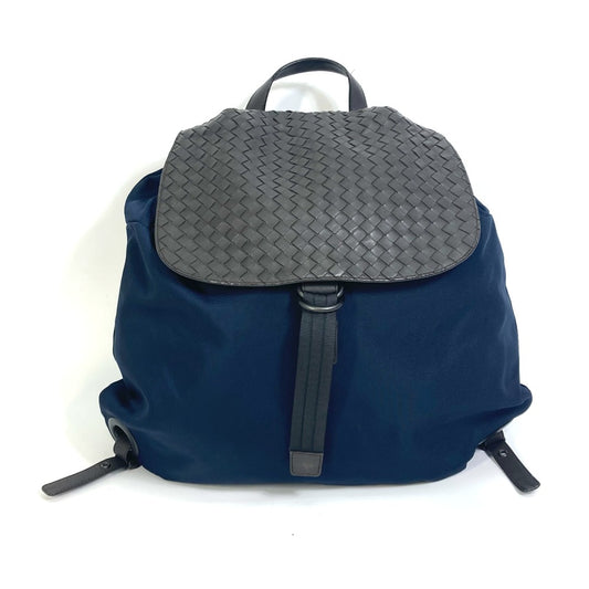 BOTTEGA VENETA 409595 Intrecciato Backpack, Nylon/Leather, Men's, Navy/Brown