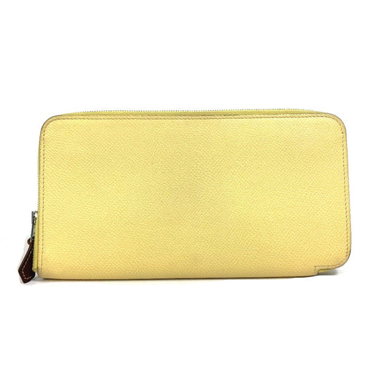 HERMES Azap Long Silk-in Wallet, Round Zipper Long Wallet, Leather, Women's, Jaune, Yellow