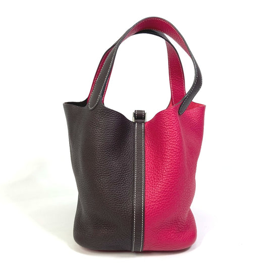 HERMES Picotin Lock 22mm Kazak Tote Bag, Two-Tone Handbag, Taurillon Clemence Leather, Women's, Red/Brown