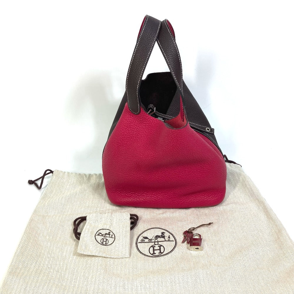 HERMES Picotin Lock 22mm Kazak Tote Bag, Two-Tone Handbag, Taurillon Clemence Leather, Women's, Red/Brown