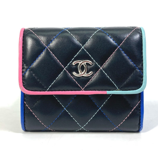CHANEL CC Coco Mark Small Flap Compact Wallet, Tri-fold Lambskin, Women's, Black