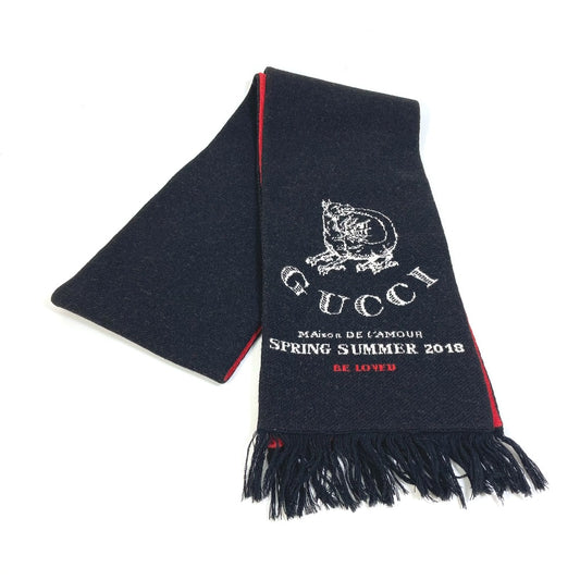 GUCCI BE LOVED Logo Scarf with Fringe, Men's Wool, Black