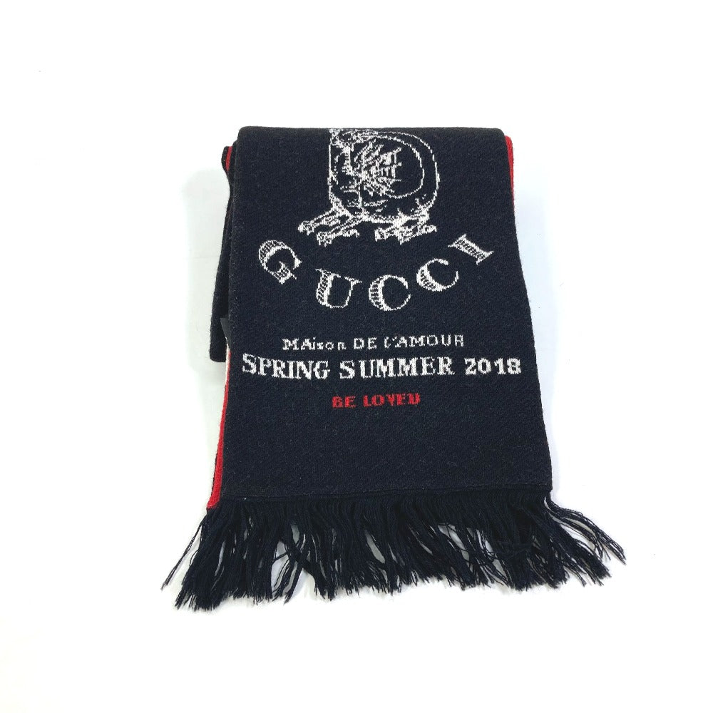 GUCCI BE LOVED Logo Scarf with Fringe, Men's Wool, Black