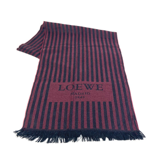 LOEWE Men's Wool Striped Logo Stole in Wine Red and Black