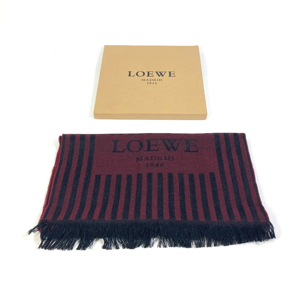 LOEWE Men's Wool Striped Logo Stole in Wine Red and Black