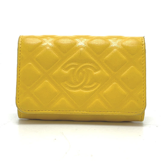 CHANEL Coco Mark Diamond CC 4-Ring Key Case with Key Ring, Calfskin, Women's, Yellow