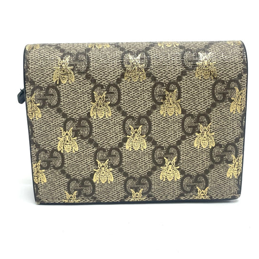 GUCCI 508057 GG BEE Compact Wallet, Bifold Wallet, GG Supreme Canvas, Men's, Beige