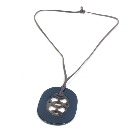 HERMES Lift PM Buffalo Horn Necklace for Women in Black, Gray, and Brown