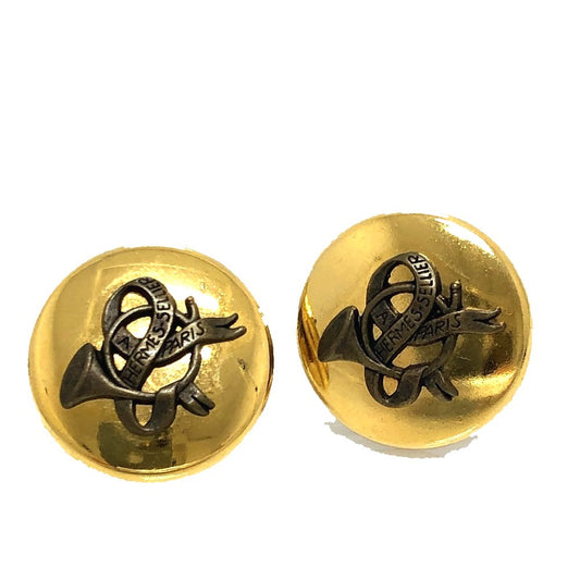 HERMES Round Horn Earrings GP Women's Gold