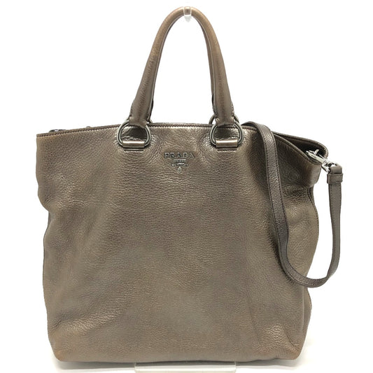 PRADA logo 2-way tote bag in unisex brown leather