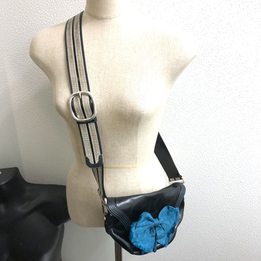 CELINE 115/130 リボン 斜め掛け カバン ショルダーバッグ レザー レディース ブラック