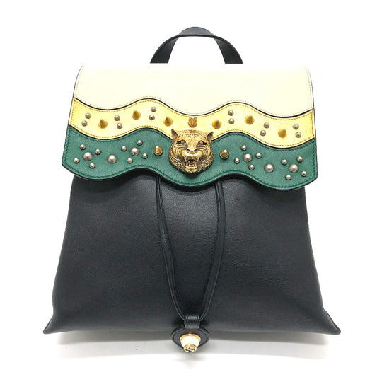 GUCCI 432266 Studded Animalier Backpack in Black Leather for Women