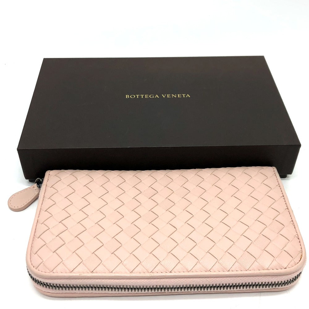 BOTTEGA VENETA 114076 イントレチャート ラウンドファスナー 長財布 レザー レディース ピンク